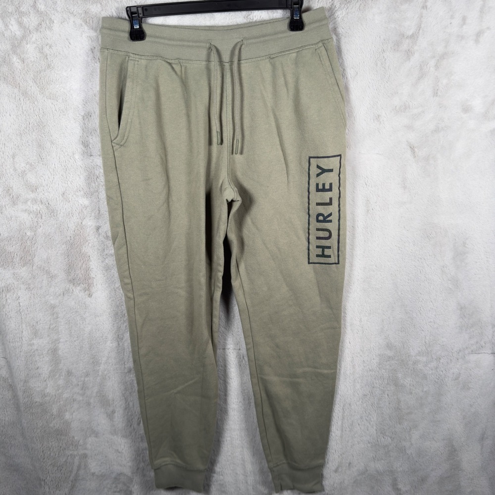 Hurley Mens Jogger Sweatpants Green Size S/P Drawstring Logo Athletic